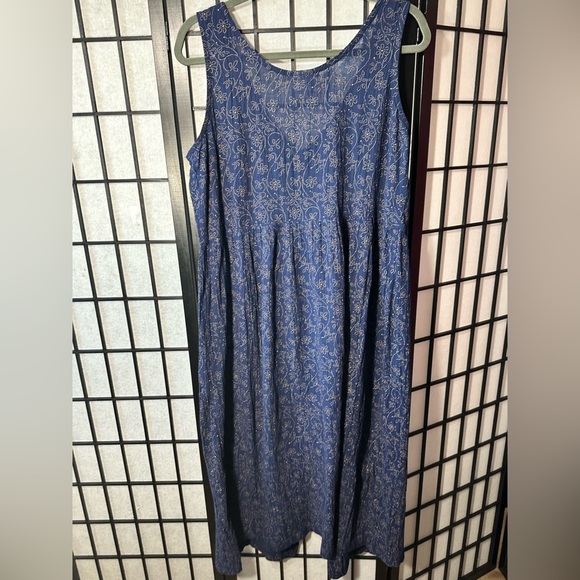 Cotton Elegant Blue and Gold Patterned Maxi Dress - Picture 3 of 6